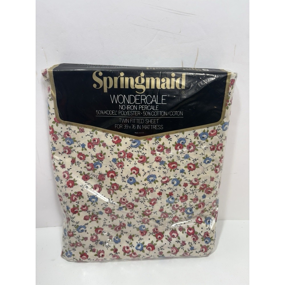 Vintage Springmaid Wondercale‎ Twin size Fitted sheet Floral Calico print NEW